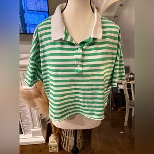 Aerie Offline Green and White Striped Women's Oversized  Crop Top